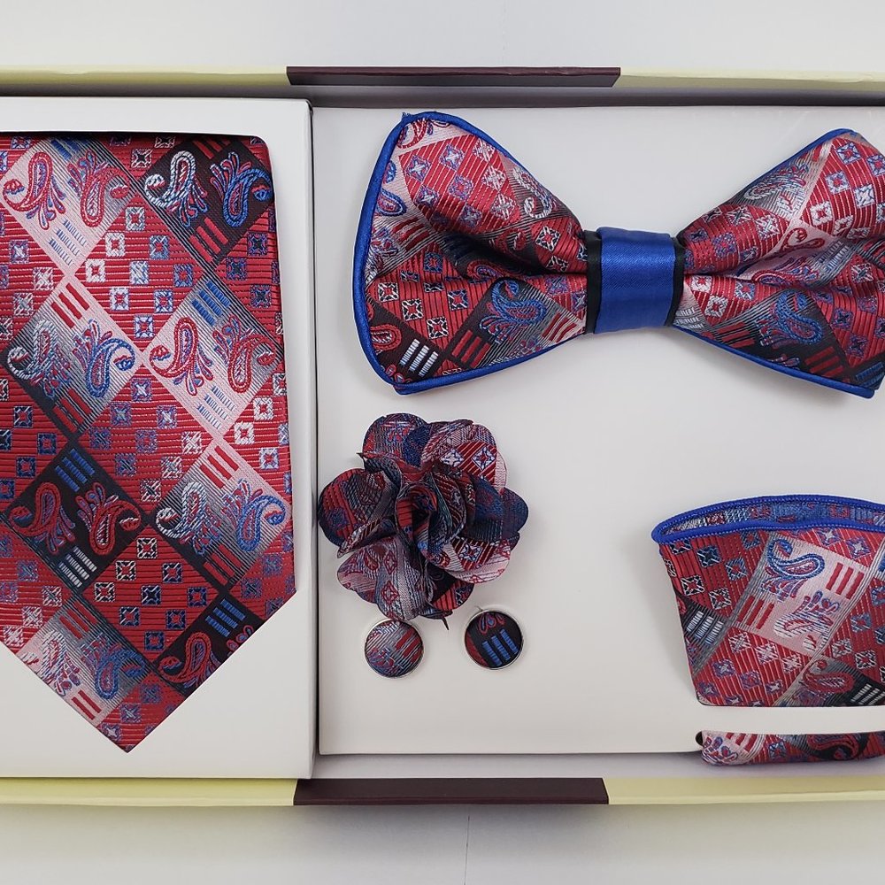 St. Patrick Blue Red Bow & Neck Tie Box 5 Set
